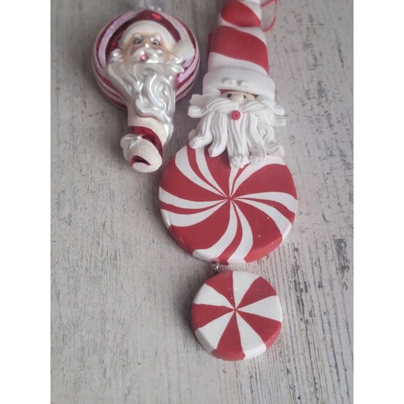 Peppermint candy swirl Santa Claus ornament Xmas set - Picture 2 of 5